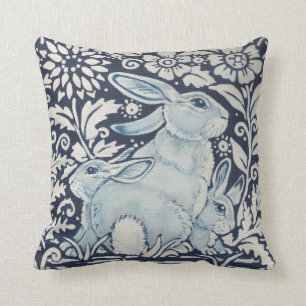 Mother, Baby Rabbit Spring Floral Navy Blue Unique Cushion