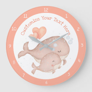 Mother Baby Whale Cute Anime Personalise Large Clock
