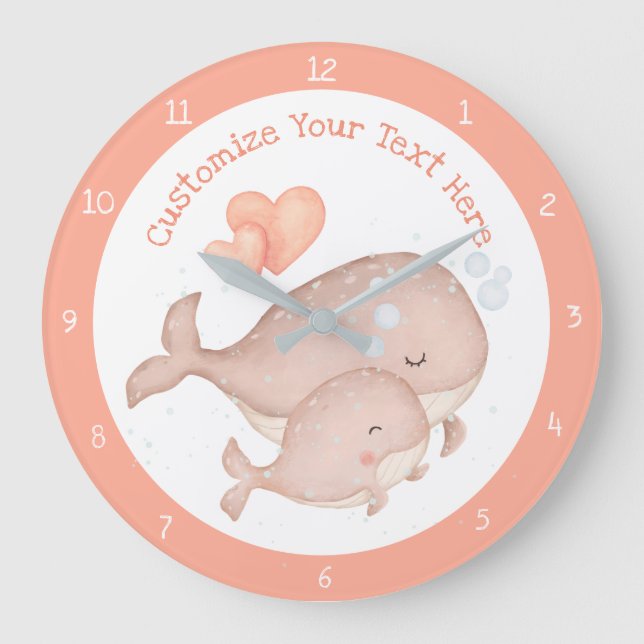 Mother Baby Whale Cute Anime Personalise Large Clock (Front)