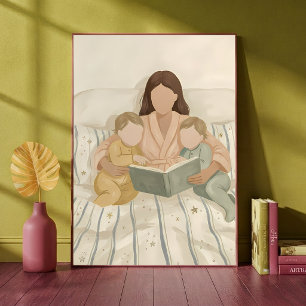 Mother Bedtime Story to Kids Neutral Art Print