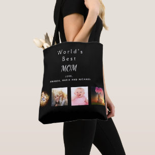 Mother Best mum family photo collage black Tote Bag