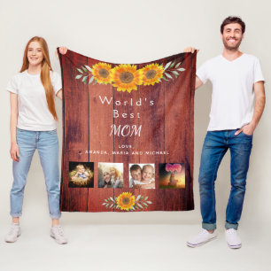 Mother Best mum family photo collage rustic brown Fleece Blanket
