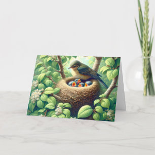 Mother Bird with Fledglings  In Nest Card