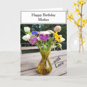 Mother Birthday Flowers Watercolor Stripes Card