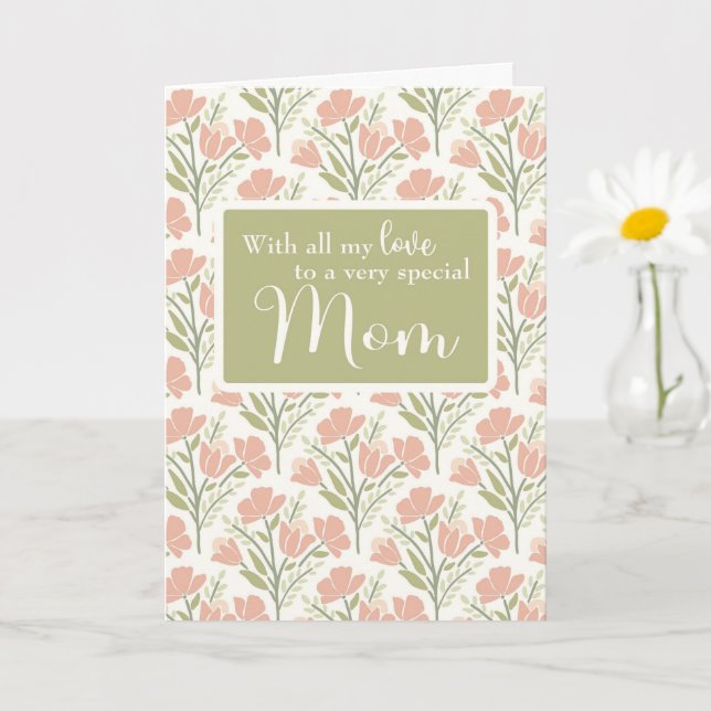 Mother Birthday Pink Flower Pattern  Card (Small Plant)