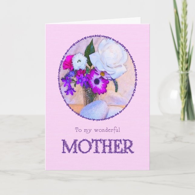 mother, birthday with painted flowers. card (Front)