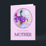 mother, birthday with painted flowers. card<br><div class="desc">A simple but elegant birthday card for a mother,  with a flower painting. A painting of a vase of flowers is framed in daisies. The whole is on a delicate pink background. The inside message can be changed to your requirements.</div>