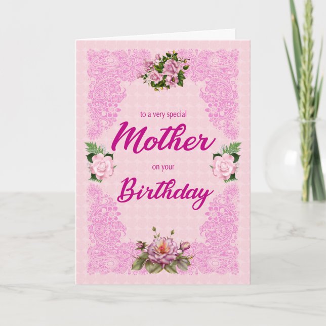 Mother Birthday with Pink Roses Card (Front)