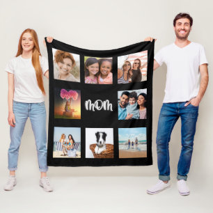 Mother black silver photo collage mum fleece blanket