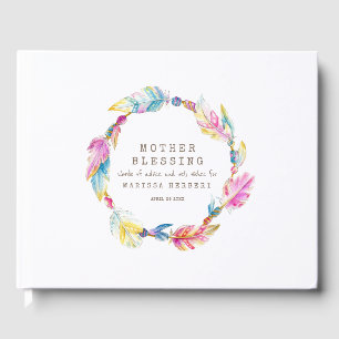Mother Blessing beads feathers boho colourful Guest Book