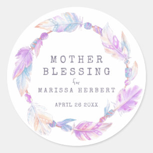 Mother Blessing beads feathers boho custom Classic Round Sticker