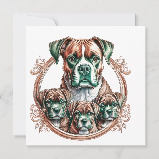 Mother Boxer And Her 3 Pups Invitation (Front)