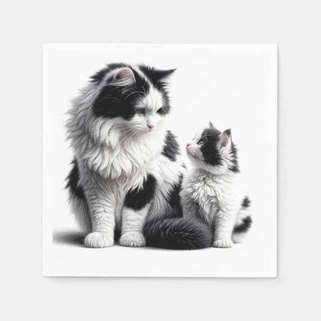 Mother Cat and Kitten On White Napkin (Front)