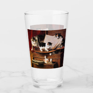 Mother Cat and Kittens on Table Glass