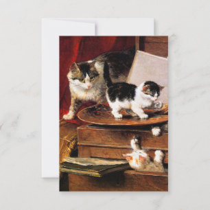 Mother Cat and Kittens on Table Invitation