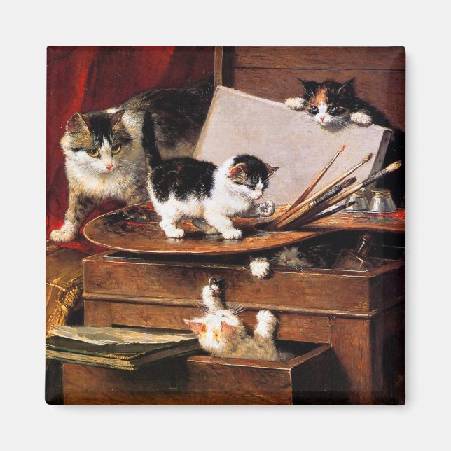 Mother Cat and Kittens on Table Magnet (Front)