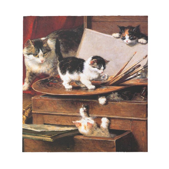 Mother Cat and Kittens on Table Notepad (Front)