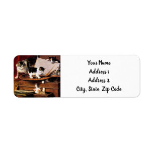 Mother Cat and Kittens on Table Return Address Label