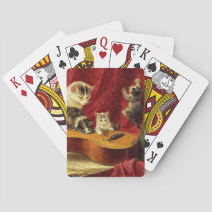 Mother Cat and Kittens Playing with Guitar Cards