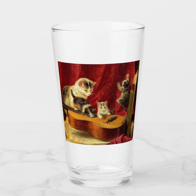 Mother Cat and Kittens Playing with Guitar Glass (Front)