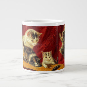Mother Cat and Kittens Playing with Guitar Large Coffee Mug