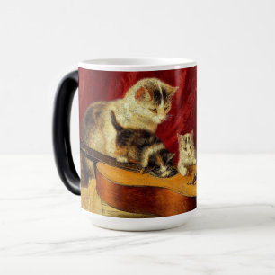 Mother Cat and Kittens Playing with Guitar Magic Mug