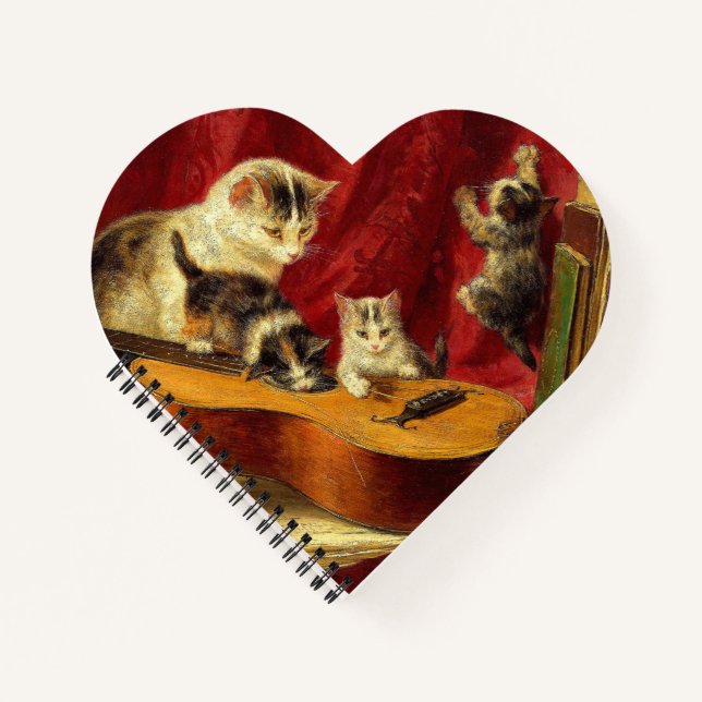 Mother Cat and Kittens Playing with Guitar Notebook (Front)