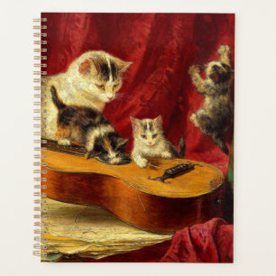 Mother Cat and Kittens Playing with Guitar Planner