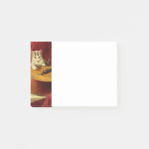 Mother Cat and Kittens Playing with Guitar Post-it Notes