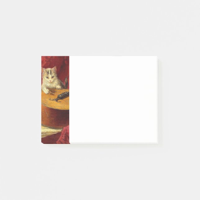 Mother Cat and Kittens Playing with Guitar Post-it Notes (Front)