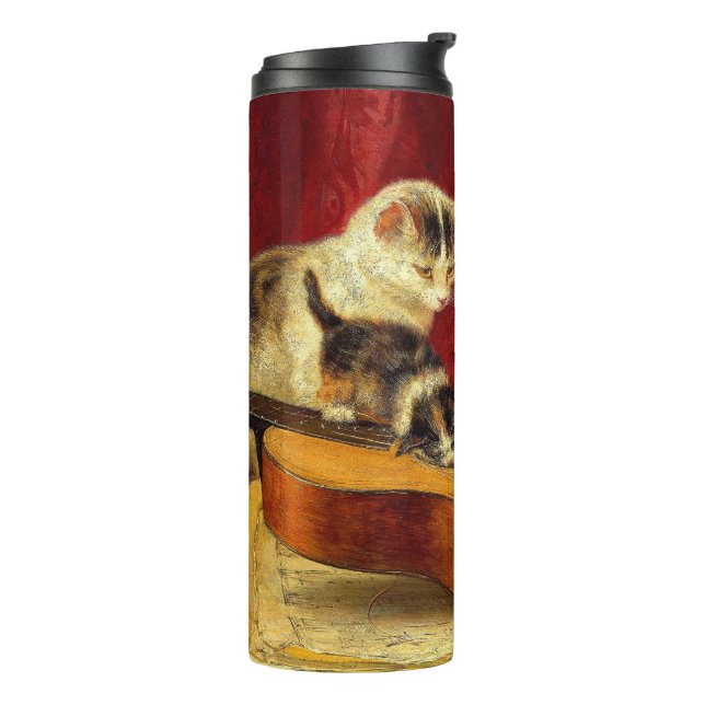 Mother Cat and Kittens Playing with Guitar Thermal Tumbler (Rotated Left)