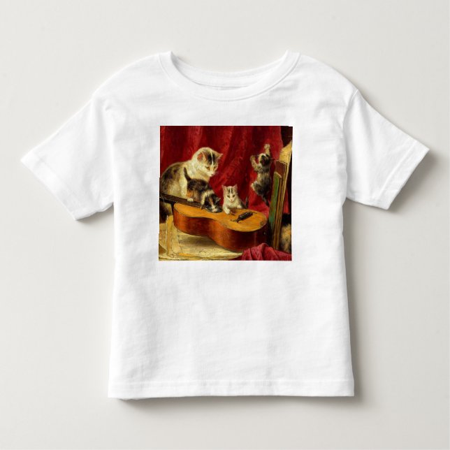 Mother Cat and Kittens Playing with Guitar Toddler T-Shirt (Front)