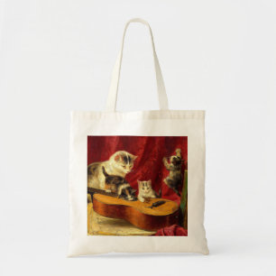 Mother Cat and Kittens Playing with Guitar Tote Bag