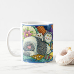 MOTHER CAT & KITTEN, PATCHWORK QUILTS, PINCUSHION COFFEE MUG