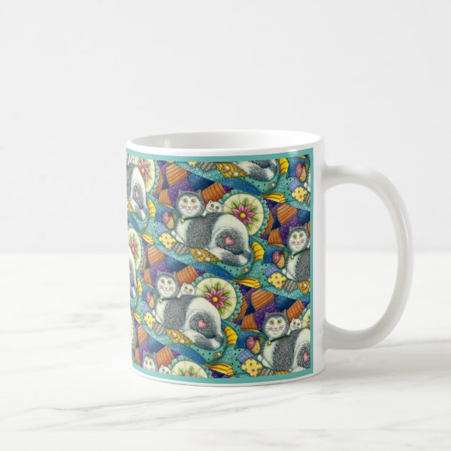 MOTHER CAT & KITTEN, PATCHWORK QUILTS, PINCUSHION COFFEE MUG (Right)
