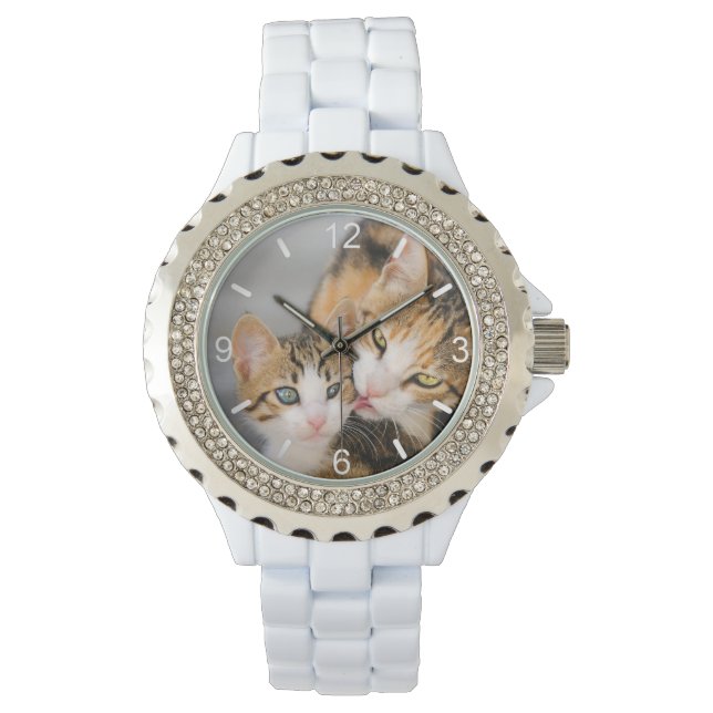 Mother Cat Loves Cute Baby Kitten Photo dial-plate Watch (Front)