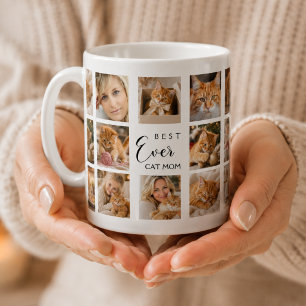 Mother cat mum photo collage white black coffee mug