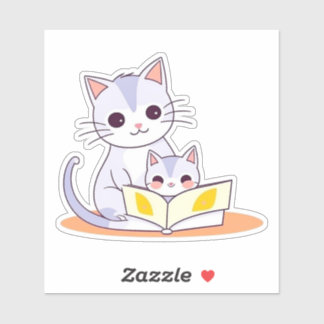 Mother Cat Reading to Her Kitten