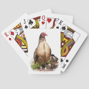 Mother Chicken and Baby Chickens Playing Cards