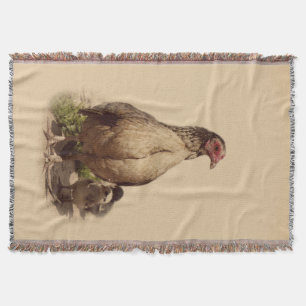 Mother Chicken and Baby Chickens Throw Blanket