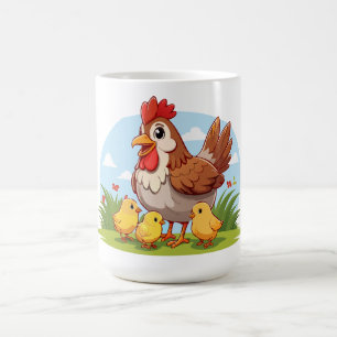 mother chicken and little yellow chicks coffee mug
