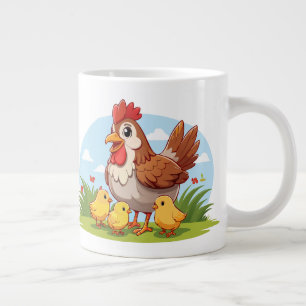 mother chicken and little yellow chicks large coffee mug