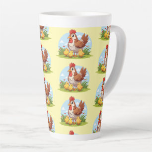 mother chicken and little yellow chicks latte mug
