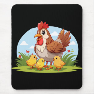 mother chicken and little yellow chicks mouse pad