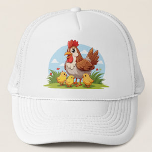 mother chicken and little yellow chicks trucker hat