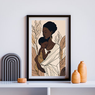 Mother & Child Afro Line Art Print