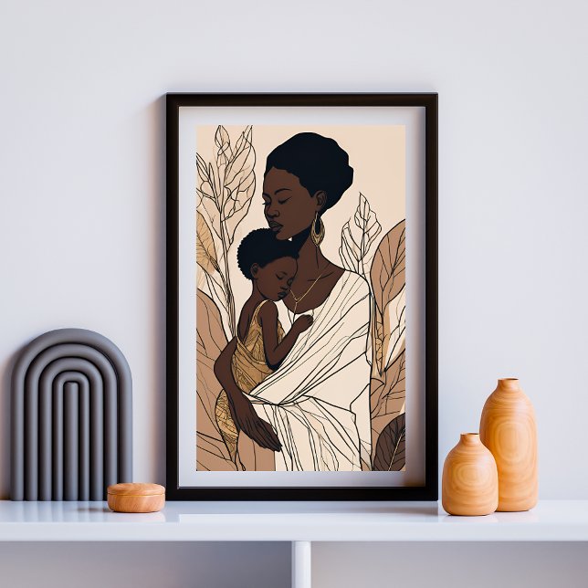 Mother & Child Afro Line Art Print (Creator Uploaded)