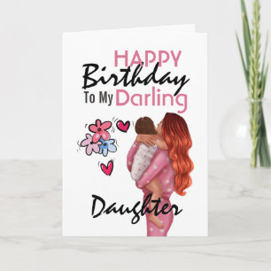 Mother child daughter birthday cute heart flowers holiday card