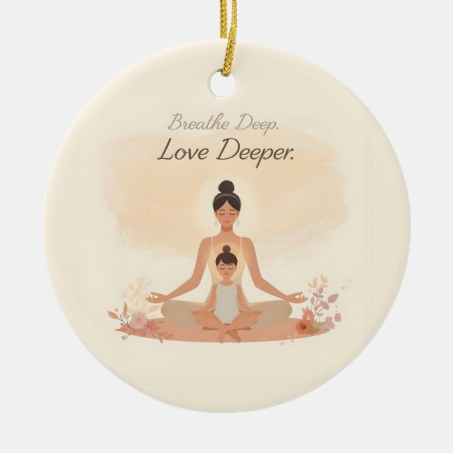 Mother & Child Meditation Serenity Art Ceramic Ornament (Front)