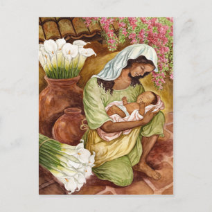 MOTHER & CHILD WITH CALA LILIES - MULTI POSTCARD